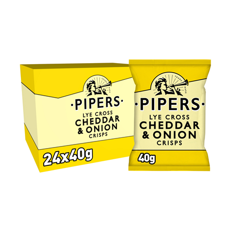 Chips cheddar oignon 40 g Pipers le carton de 24